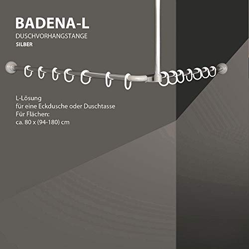 Winkelstange Duschvorhang Stange Weiß Anthrazit Silber Bad Stange Winkel, U und L-Form (L-Form 80x(94-180cm), Silber glänzend)