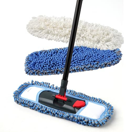 CLEANHOME Dust Mop for Floor Cleaning Microfiber Professional Dry & Wet Flat Mops for Tile Floors with a Extra Chenille Refill Mopping Pad for Hardwood,Tile,Marble Floor