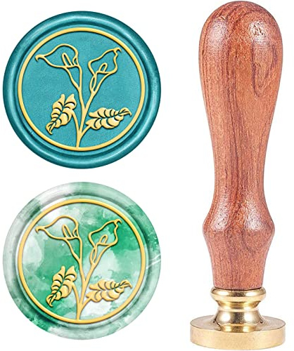 craspire Messing Retro Siegellack Stempel, Calla Blume Wachs-Siegel-Stempel Abnehmbar Dichtungsstempelkopf Aus Messing Holzgriff Für Hochzeitseinladungen Briefe Weinpakete