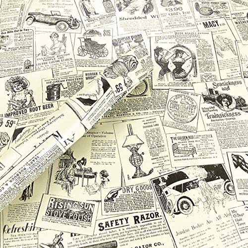 MESOAR Retro Style Newspaper Peel Stick Wallpaper Shelf Drawer Liner Dresser Furniture Sticker Home Decorative Sticky Back Vinyl Film 45cm by 300cm