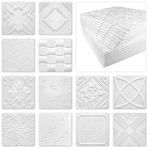 Pannelli da soffitto in polistirene EPS, pannelli da soffitto leggeri e robusti dal design moderno (pacchetto risparmio 2QM DUET 50 x 50 cm), pannelli da soffitto, bianco