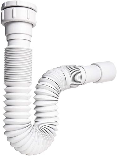 baanio - Sifón Extensible de Plástico ABS Blanco | Compatible con Lavabo y Bidé | Fácil Instalación | 270/740 mm, Blanco, Plástico, Flexible