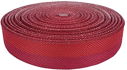Teppicheinfassband 4x1000 cm | Einfassband aus Polyester mit Fischgrätenmuster und Thermokleber | Teppichband zum Kantenschutz und dekorativen Abschluss | Saumband zum Aufbügeln | Rot- Rubinrot