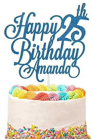 Personalised Happy Birthday Glitter Cake Topper Customised with Any Name & Any Age Party Cake Decoration for 1st 10th 13th 16th 18th 20th 21st 30th 40th 50th 60th 70th 80th (Royal Blue)