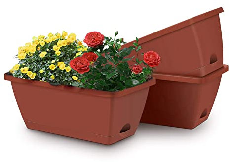 MissFox Jardinera balcón juego de 3, 50 x 19 cm, 14 litros, con depósito de agua, macetero de plástico grande rectangular para interior y exterior