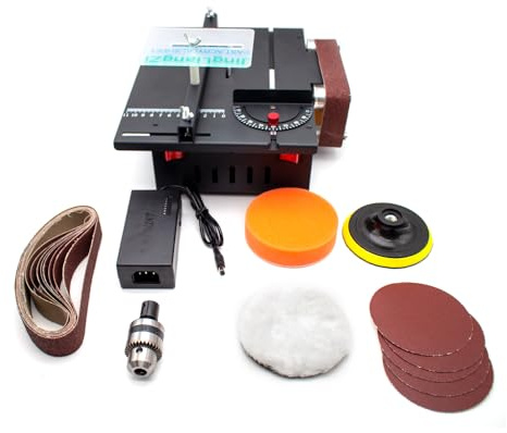 Toplionace 100-240V Micro Mini Sega da Tavolo da Tavolo, Macchina da Taglio Elettrica Multifunzionale per la Lavorazione del Legno 30x420mm Levigatrice a Nastro Affilacoltelli