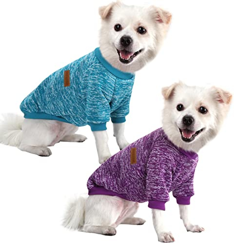 HuaLiSiJi Hundepullover Kleine Hunde Chihuahua Pullover Hunde Hoodie Hunde Strickpullover, Elastizität Warm und Leicht, Mit Einer Weichen Textur, Leicht zu Tragen (Blau+Lila, S)