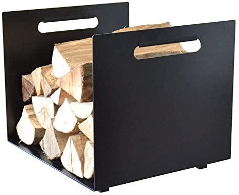 Support décoratif pour Stockage et Rangement en Bois de Chauffage - Pour intérieur ou extérieur - Noir - Dimensions du conteneur : H 38 cm, l 46 cm, P 49 cm - Poids 6,45 kg