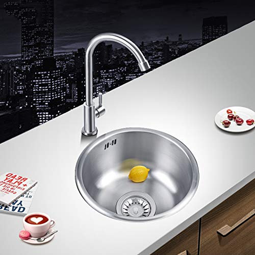 Évier Cuisine Encastrable en Acier Inoxydable - Bac Unique avec Kit de Vidage et Crépine - Pour Cuisines et Salles de Bain (41 * 41 * 20cm Ronde)