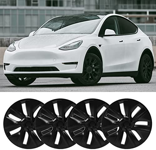19-Zoll-Radabdeckungen für 2020-2022 Model Y-Felgen, 4er-Set, 19-Zoll-Mattschwarz-ABS-Rost-Radnabenkappen, Ersatz-Radnabenkappen, Felgenschutzabdeckung für Modell Y