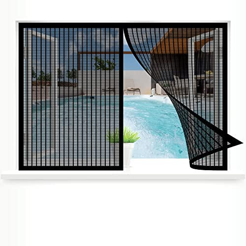 Auto-AdhéSif en Maille Rideau, 75 x 160 cm Moustiquaire Porte Fenetre Rideau, Kit d'installation pour La Plupart Les Types de FenêTres ou Porte, Noir
