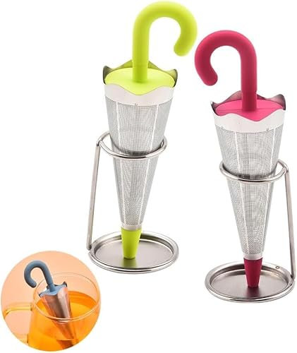 Umbrella Stainless Steel Tea Infuser,Umbrella Tea Infuser with Drip Tray,Fine Mesh Tea Strainer,Tea Steeper/Diffuser, Universal Loose Tea Filter for Tea Cups (E)
