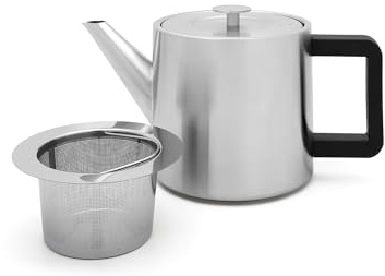 Bredemeijer kleine matte Kanne 1.1 Liter doppelwandig & Filter - Teekanne aus Edelstahl im norwegischen Design - für länger heißen Teegenuss