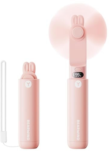 Hippodance Handfläkt, mini bärbar handfläkt, batteridriven, LED-skärm, USB-uppladdningsbar liten resefläkt med bärbar laddare för kvinnor, flickor