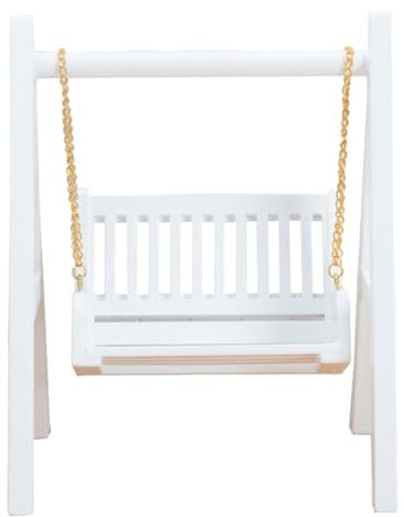 HEMOTON Puppenhaus Schaukel Holz Miniatur Veranda Schaukel Mit Goldkette Weiße Deko Für Puppenhaus Zubehör Spielzeug 4.8X4.3X6.3 Zoll