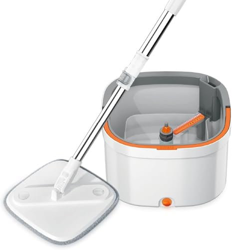 360° Mop and Bucket Set - Lightweight Microfibre Mop Head with Adjustable Handle - Spin Wringer Mop Bucket for Cleaning Floors - Suitable for Laminate Hardwood Marble Tile and Ceramic Floors