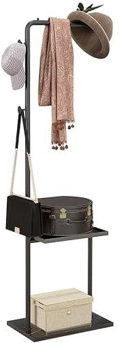 HOMCOM Garderobenständer, Kleiderständer mit Ablagen und Haken, Jackenständer, moderner Garderobe für Kleidung, Hut, Tasche, für Flur, Wohnzimmer, Schwarz