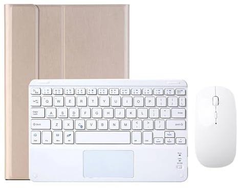 ZKAIAI Funda Teclado con Touchpad para iPad 10,2 Pulgadas 9ª/8ª/7ª Generación, iPad Pro 10.5 2017/Air 3 2019, Teclado Inalámbrico Bluetooth Español Ñ QWERTY con Ratón Recargable y Portalápices, Oro