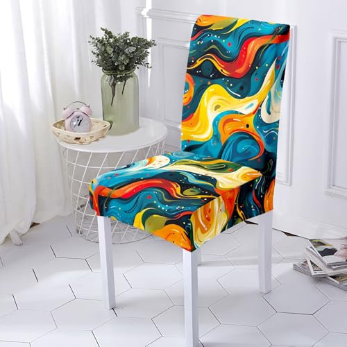 HGZGF Stuhlhussen Blau Gelb Stuhlüberzug Weich Spandex Stuhlhussen Schwingstühle Stuhlbezug Waschbar Stuhl überzug Abnehmbare Stuhlbezüge mit Gummiband Hussen für Stühle Stuhlhussen 2er Set