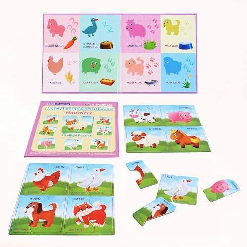 MAGNIKON Puzzle für Kinder Haustiere, Magnetpuzzle ab 2 Jahre, 16 Magnete | 2 Teile, Magnetisches Puzzle, Kinderpuzzle, Lernspiel, Kinder Beschäftigung für Autofahrt, Spiele für Unterwegs, Baby Puzzle