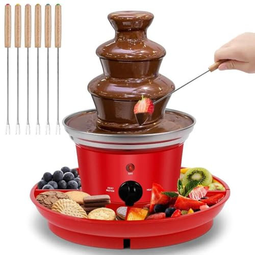 DMMFTERL 3 Tier Electric Chocolate Fountain,Commercial Stainless Steel Luxury Cheese Cascading Fondue Chocolate Fountain Machine - Melts Cheese,Chocolate,Queso,Candy - Small