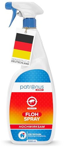 Patronus Floh-Spray für Wohnung & Umgebung 1000 ml - effektives Abwehr-Mittel gegen Flöhe mit Sofortschutz - hochwirksam & laborgeprüft - mit dezentem Eukalyptus-Zitrusduft