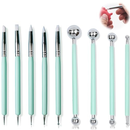 vcsjw Modellierwerkzeug,9 Stücke Töpferwerkzeug Ton Werkzeug Set Modelierwerkzeugset,Modellierkugel und Weiche Gummispitze Modellierstift Bildhauerwerkzeuge Clay Sculpting Tools(Grün)