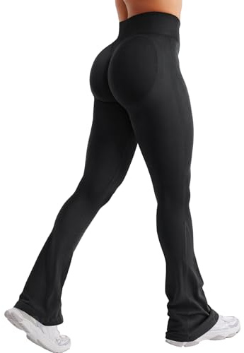 ZAAYO Flared Leggings Damen Invisible Scrunch Butt Yogahose Damen Push Up Sport Leggings Flared Sporthose Hohe Taille Schlaghose Bootcut Gym Yoga Workout Leggings Schwarz S