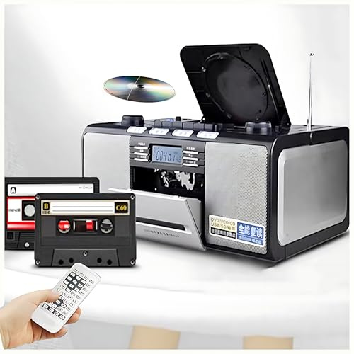 WaaYb Reproductor de CD portátil para el hogar, Reproductor de Casete Boombox, Reproductor de CD con Radio AM/FM/SW1-2 con Bluetooth, Control Remoto, Soporte USB, AUX, Tarjeta TF/SD