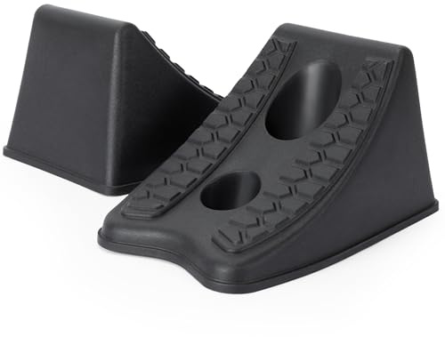 TONDA Wheel Chocks, Heavy Duty Wheel Wedge for Car, Travel Trailer, RV - 8×4.7×4.7 - 2 Pack, Black