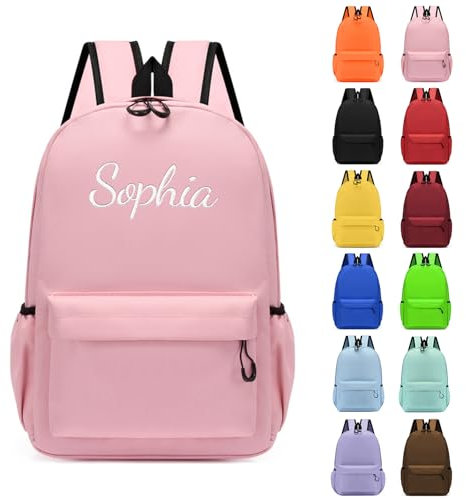Genérico Personalizada Mochila Infantil con Nombre, Impermeable Lona Mochila Pequeña para Niños Niñas, Bordado Mochila Preescolar Colegio Infantil de 3-6 Años, Mochila Escolar 36 x 26 x 10cm (Rosa)