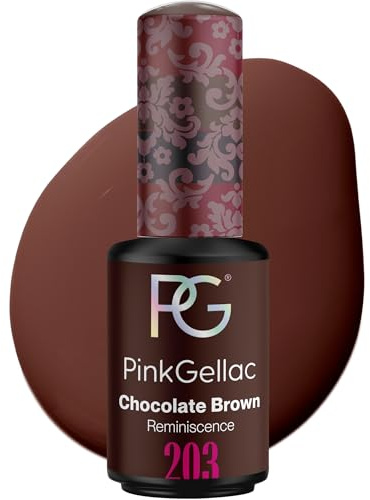Pink Gellac Gel Nagellack UV, Veganes Nagelgel - 203 Chocolate Brown 8 ml | Gelnagellack für UV Lampe, Einfache Anwendung Nail Polish für 14 Tage Salonqualität, Gellack Made in Holland