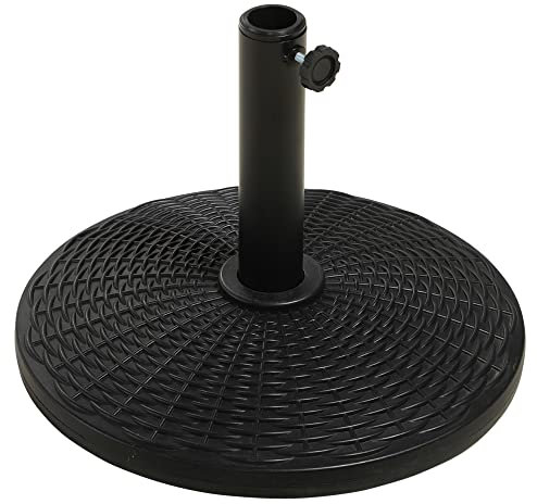 Outsunny Base per Ombrellone Rotonda in Plastica Effetto Rattan, Basamento per Ombrellone da 12.5kg, per Pali da Ø38mm e Ø48mm, Ø44.5x32 cm, Nero