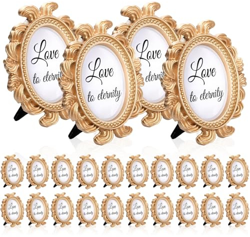 LECEHIVO 24 Pcs Vintage Picture Baroque Style Oval Mini Resin Frames Antique Photo Frame for Display Table Numbers Display, Cards, and Christmas Home Decor (Gold)