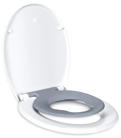 TODOT Abattant WC Familial, Lunette de Toilette avec Siège Enfant Magnétique, Frein de Chute et Charnière Réglable, Abattant WC en Polyéthylène pour Adultes et Enfants (Gris)