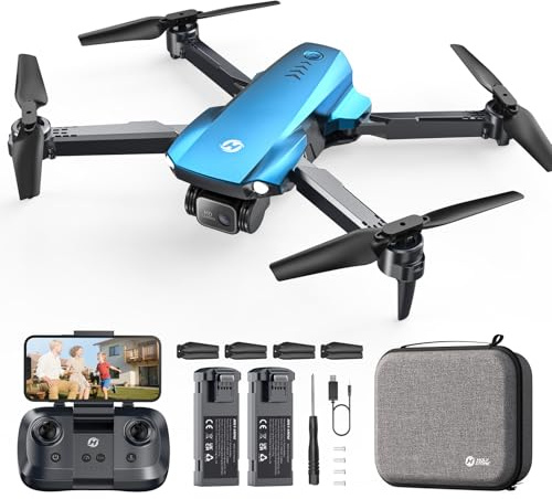 Holy Stone HS290 Dron Plegable con Cámara HD 1080P para Principiantes, Cuadricóptero RC con Flujo óptico, Control por app, Tap Fly, 3 Modos de Velocidad, 2 Baterías, Regalo para Niños y Niñas, Azul