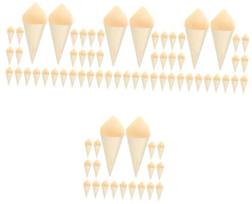 PUYUNA Eisschüssel, 4 Sets, Eiseimer, Kiefernholz-Tütenbecher, Hähnchen-Tüte, Waffel-Tüte, kleine Eistüten, Miniatur-Eistüten, Mini-Eistüten, Wursttütenhalter aus Holz, 50 Stück * 4