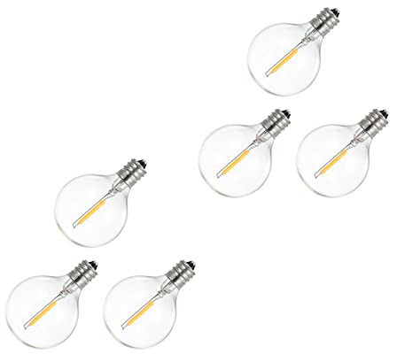 Boerunid 6Pcs G40 LED Replacement Light Bulbs, E12 Screw Base Shatterproof LED Globe Bulbs for Solar String Lights Warm White