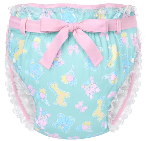 LittleForBig Silky Adult Ribbon Omutsu Diaper Wrap Cover Washable Adjustable Reusable Waterproof - Baby Parade Repeating Pattern Green L