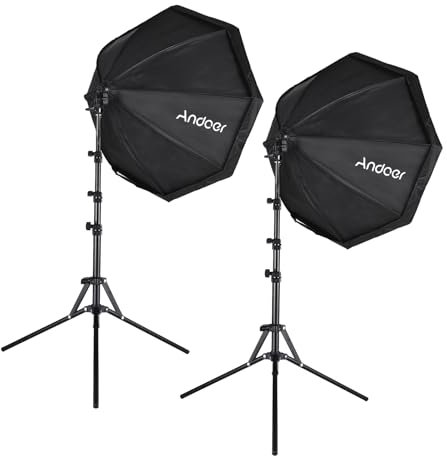 Juroupi Kit Softbox da Fotografia Giuraupi Studio con Fotografia di Ottagono da 70 Cm/28in Softbox * 2 + 1,5 M in Metallo Treppiede * 2 per Video Ritratto in Streaming Video Foto (Unione Europea)