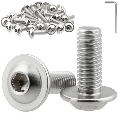 M5 Schrauben Silber, 25 Stück Flachkopfschrauben M5x16mm，Linsenkopfschrauben Edelstahl, Edelstahlschrauben ISO 7380-2 mit Innensechskantschlüsseln, Schrauben A2 V2A Vollgewinde