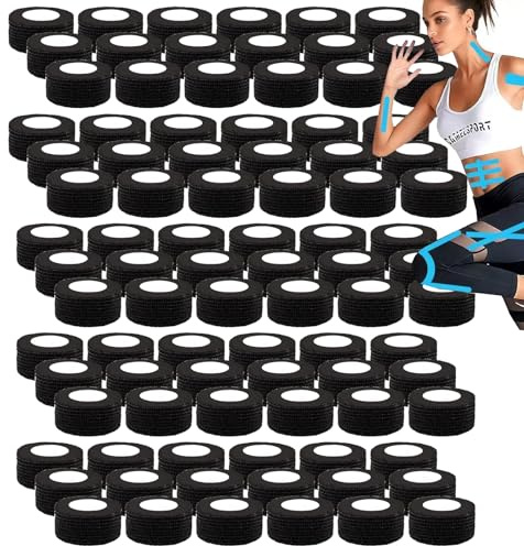 Selbstklebender Verband 72 Rollen 2,5cm x 4,5m Verbandsmaterial Pflaster Rolle Elastische Binde Bandage Fixierbinde Haftbandage Selbstklebend Fingerpflaster für Sport und Erste Hilfe Vet (schwarz)