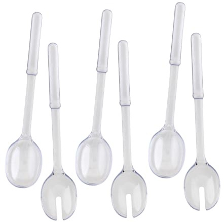 HOMESHOPA Plastic Salad Servers, 3 Set Clear Fork & Spoons Set, Salad Mixing Cutlery Long Handle, Durable, Reusable, Stylish Dining Tongs, Perfect for Birthday Parties Weddings Camping & Events