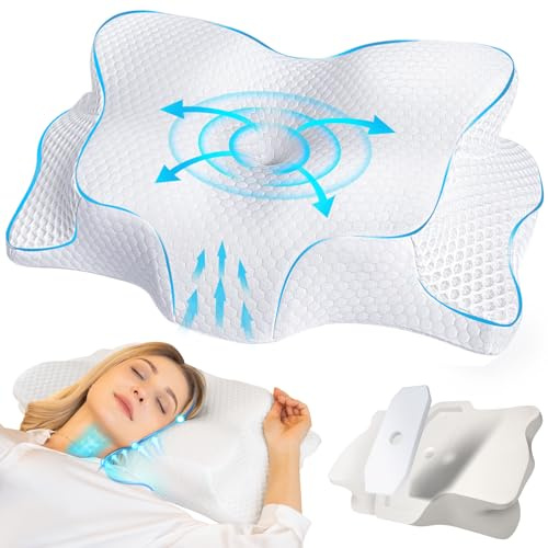 SAHEYER Cuscino Cervicale, 2 in 1 Cuscino Ergonomico Cervicale per Dormire, Cuscino Ortopedico Memory Foam per chi Dorme di Lato, Sulla Schiena e Sullo Stomaco