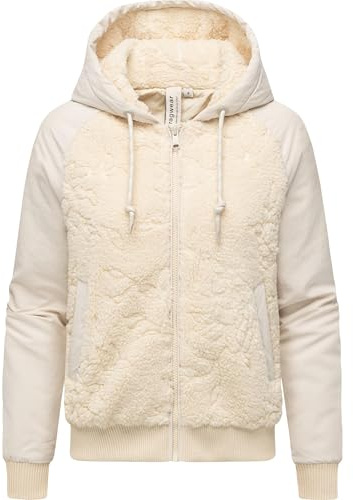 Ragwear Damen Plüsch Jacke mit gemustertem Teddyfleece, Zipper und Kapuze Talianita YOUMODO XS-XXL