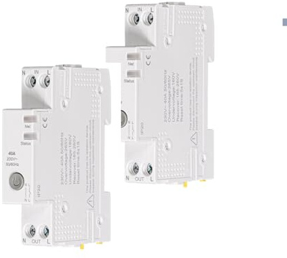 Interruptor inteligente WiFi para cargas de alta potencia, 6-40 A, aplicación y control remoto, voltaje de energía, compatible con Alexa. (2 unidades)