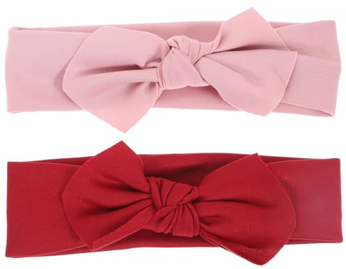 HOOTNEE Diademas para Bebés Niñas Lazo Grande 2 Unidades Rosa y Rojo Diademas Elásticas Suaves para Recién Nacidas Accesorios Cabello Infantil Cómodos y Seguros para Uso Diario
