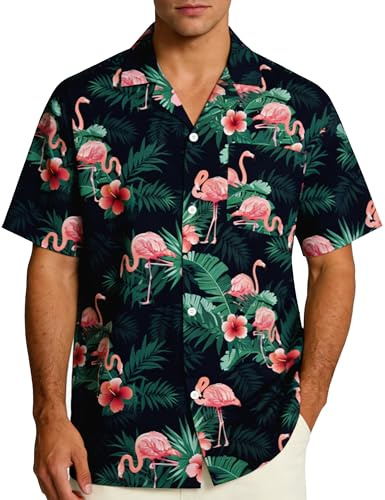 ZovioBox Men's Hawaiian Shirt Short Sleeve, Tropical Floral Holiday Beach Summer Shirts, Printed Casual Button Down Shirt