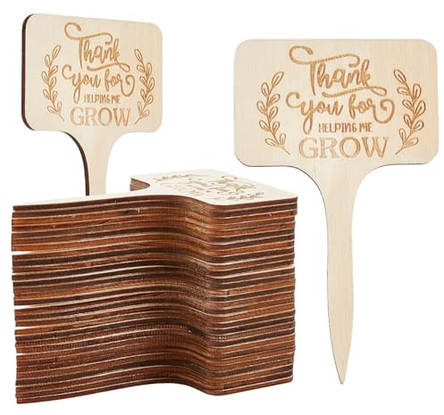 GORGECRAFT 30 Unidad de Etiqueta Gracias por Ayudarme A Crecer Suculentas Letrero de Madera Marcador de Plantas Etiquetas Tipo T Estacas de Madera Puntiagudas Jardín Regalos de Agradecimiento Maestr