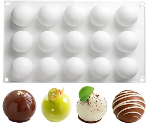 XoeLLe Moule Demi Sphere Silicone 15 Cavités, Diamètre 4,3 cm Réutilisable | Moule Bonbon Convient pour Décoration Glace Gâteaux Chocolat Gelée Mousse Truffes Moule Chocolat